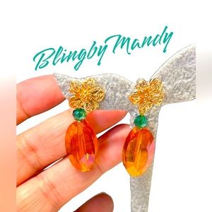 Gorgeous orange and green earrings -ultra shiny NWOT